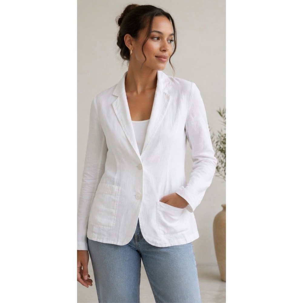 Eileen Fisher Blazer Women Small White Excellent 100% Organic Linen Button Up